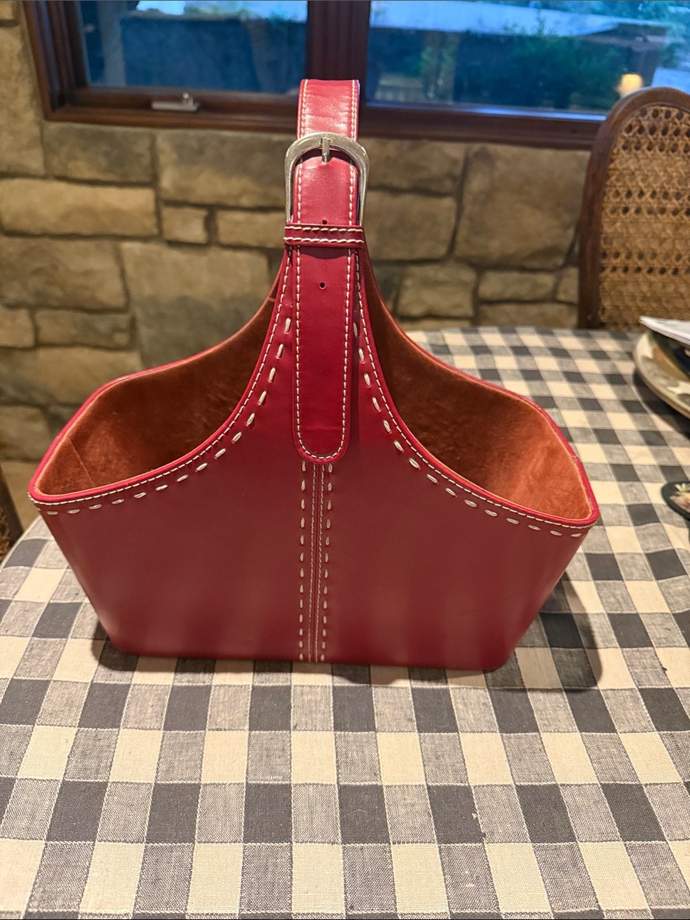 Red Faux Leather Magazine Basket Caddy Newspaper Holder